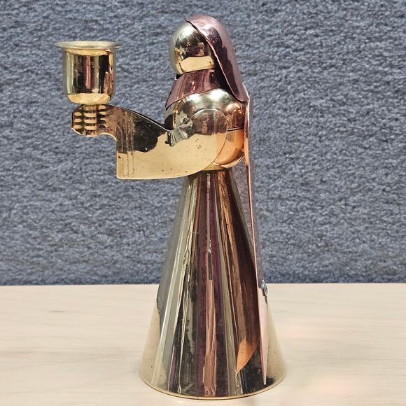 Vintage Solid Brass and Copper Angel Candle Holder Christmas Holiday - Picture 2 of 6